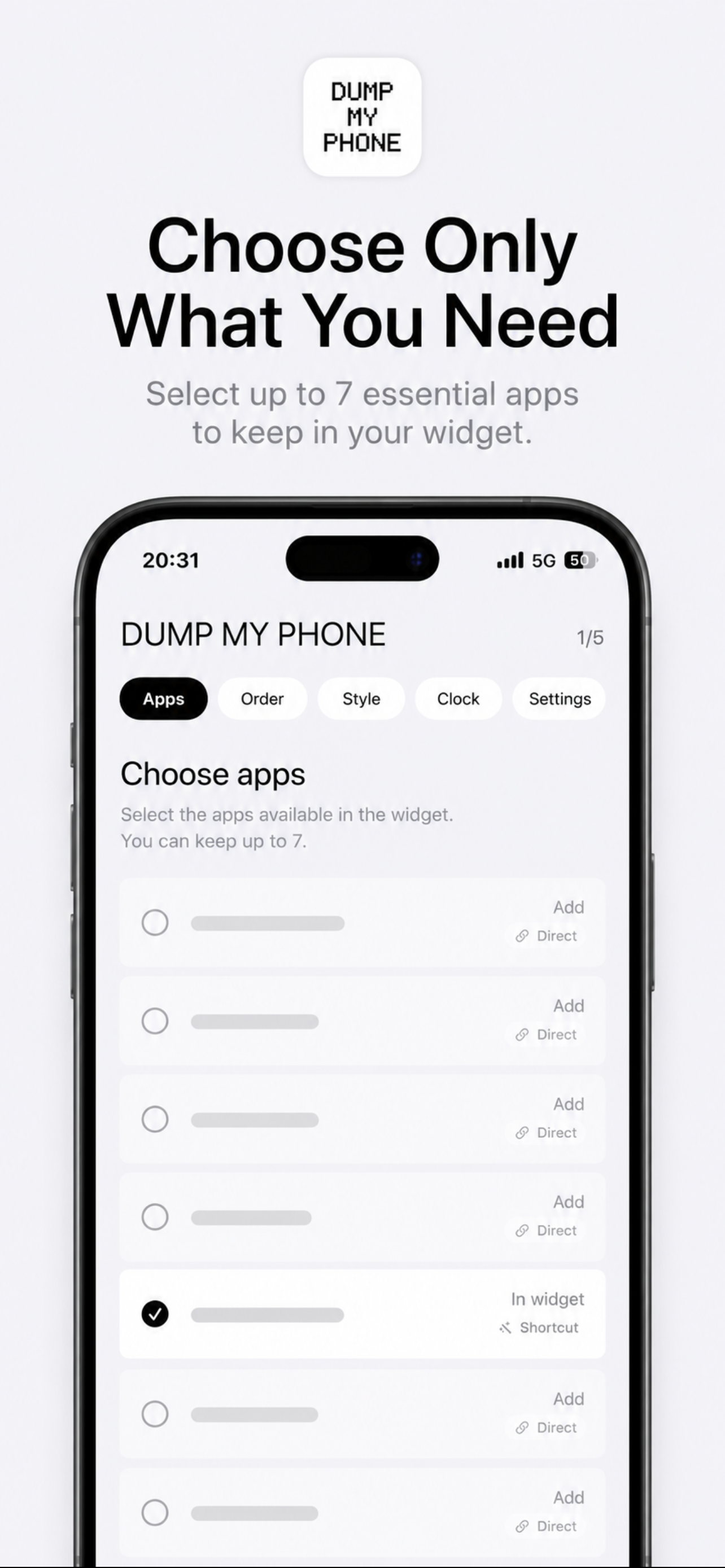 Choosing essential apps in Dumb My Phone