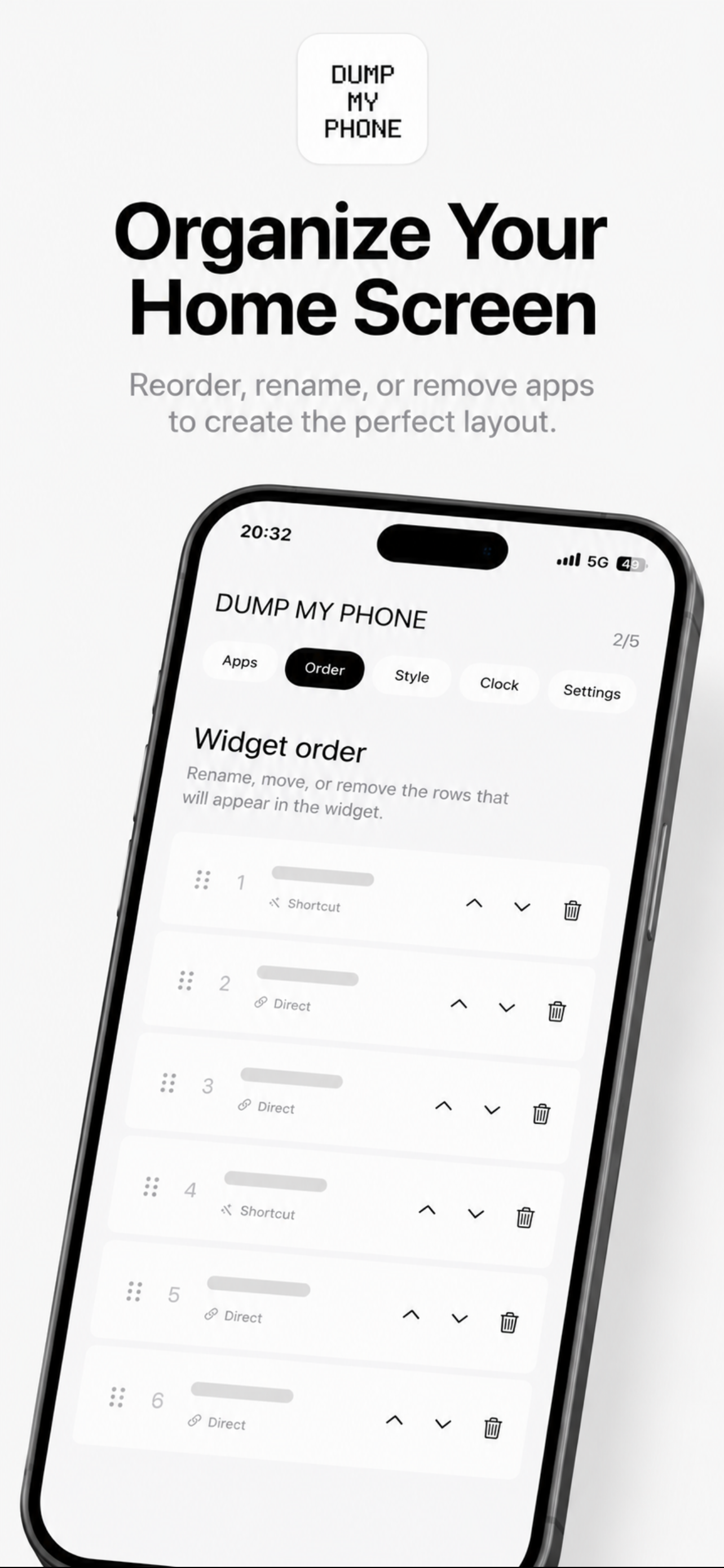 Custom app ordering in Dumb My Phone