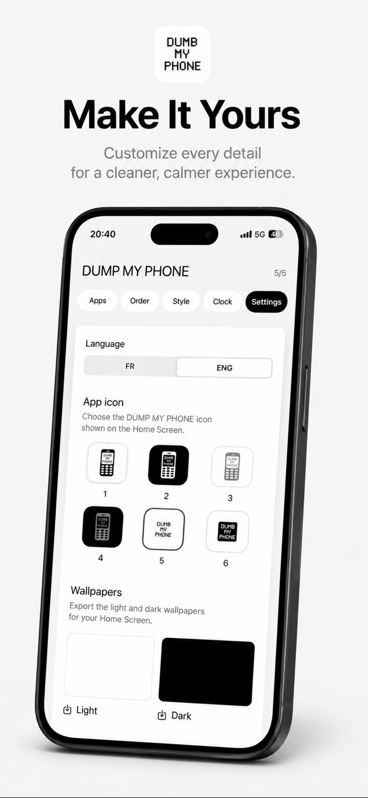 Advanced settings in Dumb My Phone